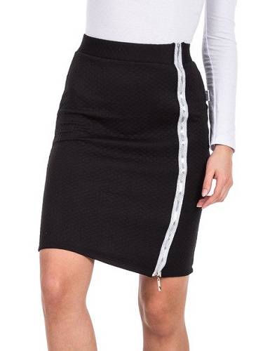 Black Quilted Pencil Skirt with Decorative Zipper