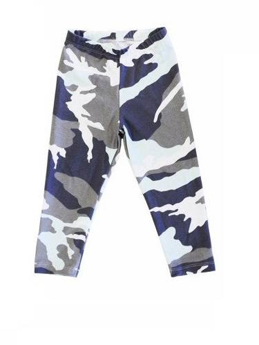 Children's 3/4 leggings/tights in grey-teal camouflage pattern.