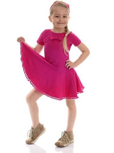 Fairy Tale Dress for Girls with POMPOMS and Fuchsia Bow