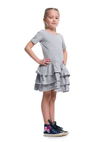 Girl's Dress with Ruffles and Metallic Edging - Gray-Silver