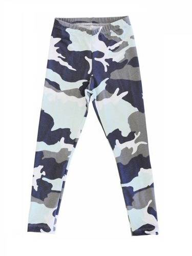 Long gray-teal camo children's leggings/tights