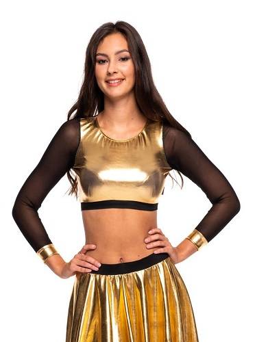 Metallic Shimmering Gold Girls' Long Sleeve Mesh Athletic Top