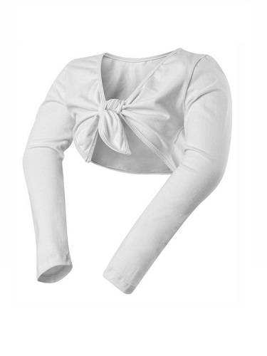 Tie-front cotton bolero for girls in white.