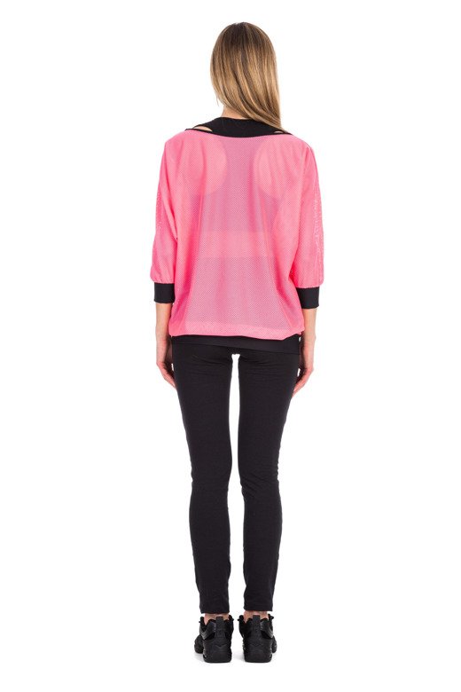 Coral Fluo Neon Mesh 3/4 Sleeve Blouse