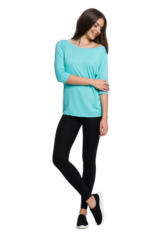 Viscose blouse with wide neckline and 3/4 sleeves - turquoise