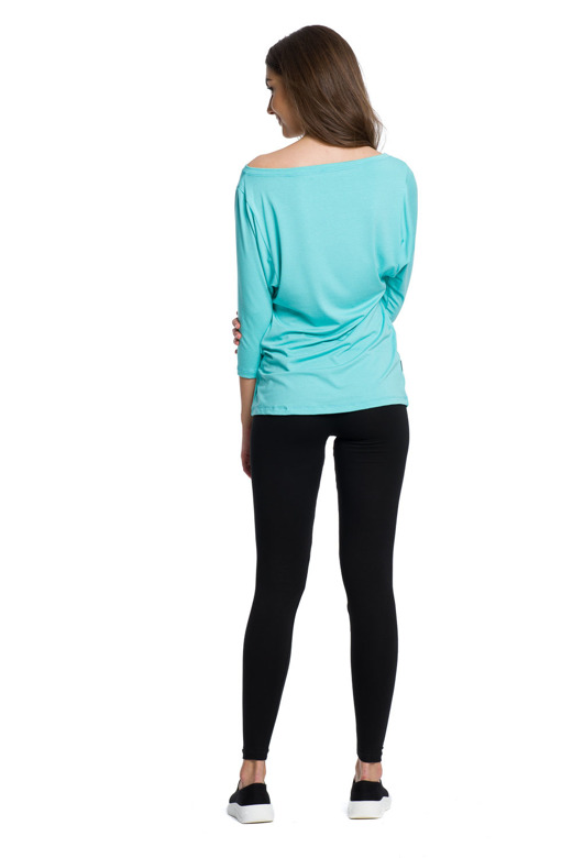 Viscose blouse with wide neckline and 3/4 sleeves - turquoise