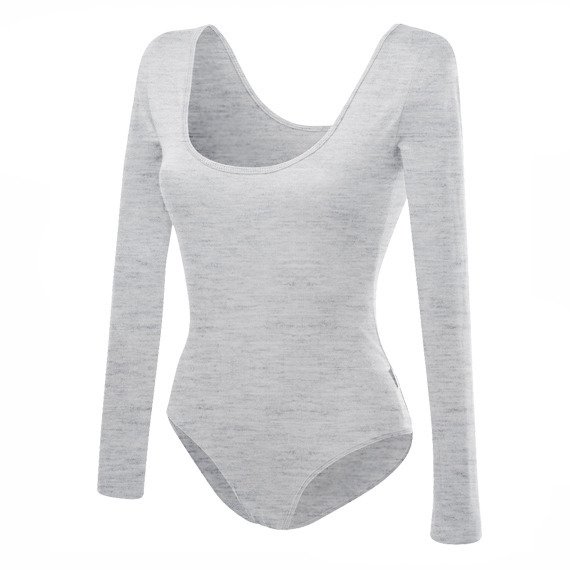 Women's grey melange slimming long-sleeved body suit.