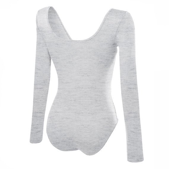 Women's grey melange slimming long-sleeved body suit.