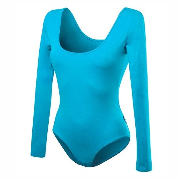 Women's long-sleeved turquoise slimming body suit.