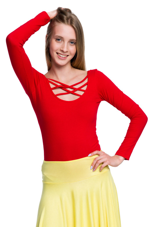 Women's red laced-up long-sleeved body suit