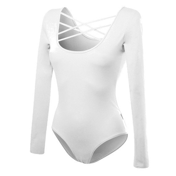 Women's white laced long-sleeved bodysuit.