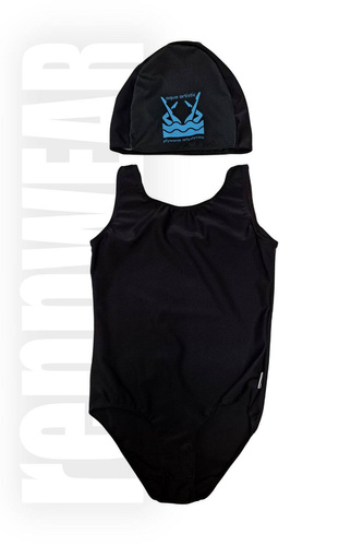 Komplet: Body bezrękawnik lycra czarny + czepek / AQUA ARTISTIC