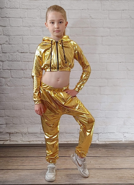 Children's Metallic Gold Performance Pants with Pumps