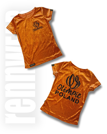 OLIMPIC | Bluzka reprezentacyjna POLAND pomarańczowy czarny | kamienie + folia brokat | rennWEAR