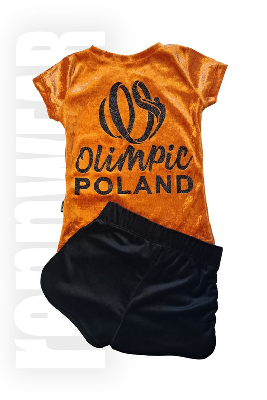 OLIMPIC | Komplet POLAND (bluzka + szorty) pomarańczowy czarny | rennWEAR
