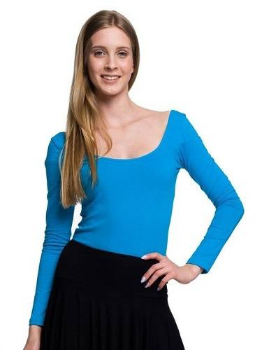 Women's long-sleeved turquoise slimming body suit.