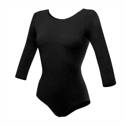 Body treningowe gimnastyczne z rękawem 3/4 B10034 czarny (SZYCIE NA INDYWIDUALNE ZAMÓWIENIE)