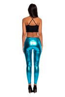 Turquoise High-Waisted Women's Metallic Shiny Leggings with Long Legs for Performance