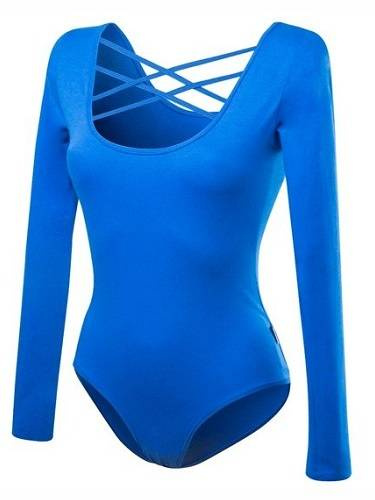 Ladies' long sleeve navy blue lace-up bodysuit
